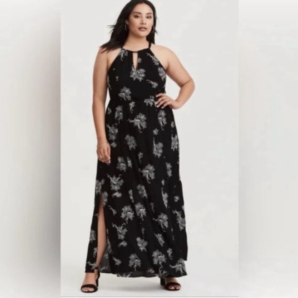 Torrid Black Floral Halter Maxi Dress